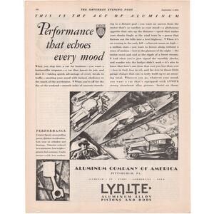 Lynite Pistons & Rods Advertisement Vintage 1929 Aluminum Car Parts Automobilia